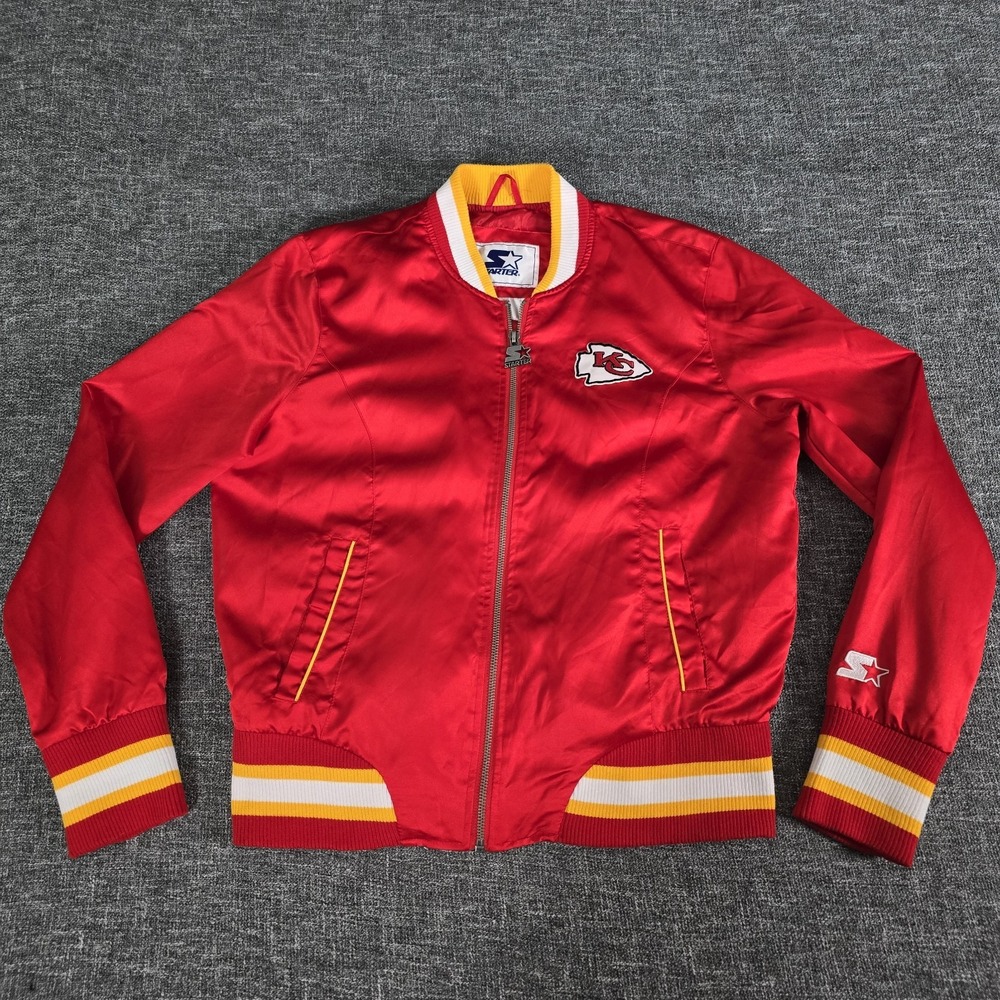 Starter Kansas City Chiefs Women Red Satin Varsity Bomber Jacket NFL Size M